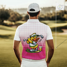 Load image into Gallery viewer, Funny Duck Golf Polo Shirt For Men, Cute Duck With Beer Print Shirt, Sporty Animal Golf Gift|Pink NBT624