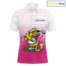 Load image into Gallery viewer, Funny Duck Golf Polo Shirt For Men, Cute Duck With Beer Print Shirt, Sporty Animal Golf Gift|Pink NBT624