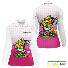Load image into Gallery viewer, Funny Duck Golf Polo Shirt For Womens, Cute Duck With Beer Print Shirt, Sporty Animal Golf Gift|Pink NBT624