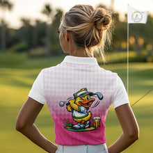 Load image into Gallery viewer, Funny Duck Golf Polo Shirt For Womens, Cute Duck With Beer Print Shirt, Sporty Animal Golf Gift|Pink NBT624