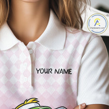 Load image into Gallery viewer, Funny Duck Golf Polo Shirt For Womens, Cute Duck With Beer Print Shirt, Sporty Animal Golf Gift|Pink NBT624