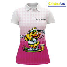 Load image into Gallery viewer, Funny Duck Golf Polo Shirt For Womens, Cute Duck With Beer Print Shirt, Sporty Animal Golf Gift|Pink NBT624