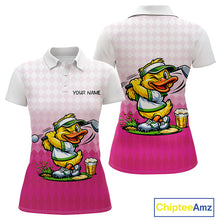 Load image into Gallery viewer, Funny Duck Golf Polo Shirt For Womens, Cute Duck With Beer Print Shirt, Sporty Animal Golf Gift|Pink NBT624