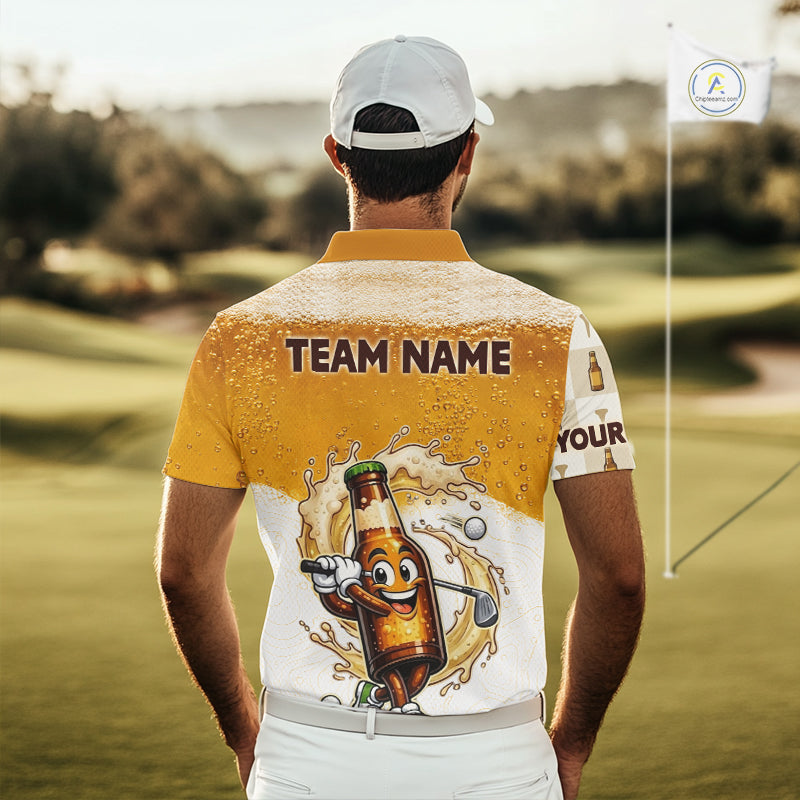 Custom Beer Golf Polo Shirt, Funny Beer Bottle Golfer Polo, Golf Team Name Shirt Beer Lover Golf Gift NBT752