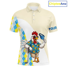 Load image into Gallery viewer, Funny Rooster Hawaiian Mens Golf Polo Shirt, Argyle Golf Shirt For Men, Golf Lover Gift Shirt NBT754