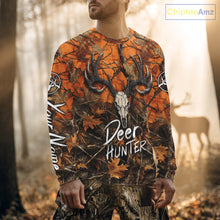 Load image into Gallery viewer, Deer Hunting Orange Camo Deer Skull Full Printing Custom Name Shirts, Custom Deer Hunting Shirt NBT144