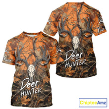 Load image into Gallery viewer, Deer Hunting Orange Camo Deer Skull Full Printing Custom Name Shirts, Custom Deer Hunting Shirt NBT144