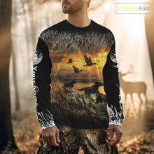 Load image into Gallery viewer, Duck Hunting Mallard Duck with Black Labrador Retriever Dog Custom Name Shirts, Hunting Gifts NBT146