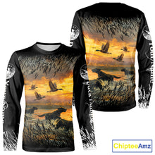 Load image into Gallery viewer, Duck Hunting Mallard Duck with Black Labrador Retriever Dog Custom Name Shirts, Hunting Gifts NBT146