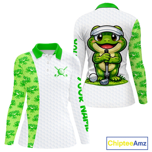 Funny Frog Green Womens Golf Polo Shirt Custom Women Golf Top, Personalized Golf Gifts NBT517
