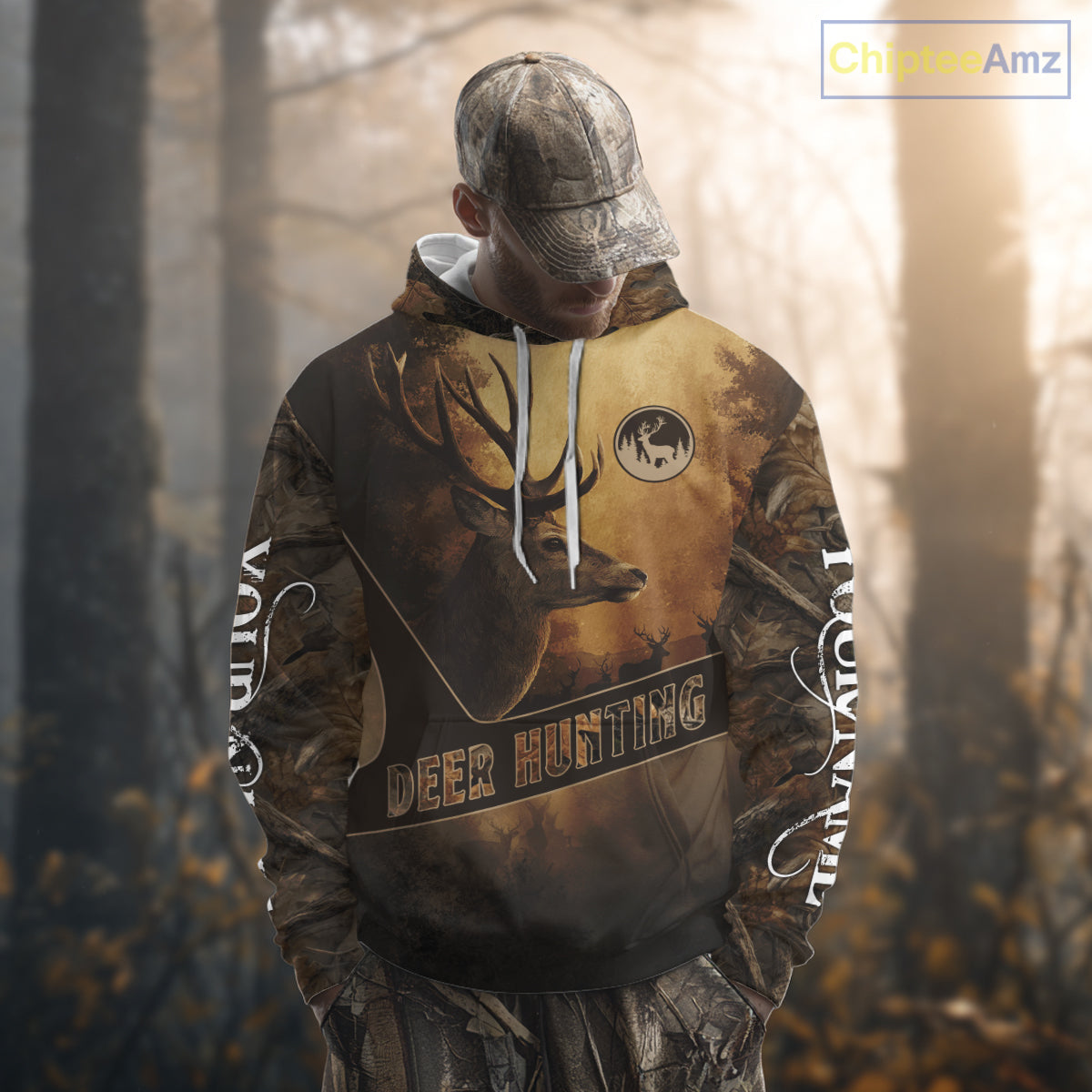Brown Camo Deer Hunting All Over Printing Shirt with Big Buck - Hunting Clothes for Men NBT50