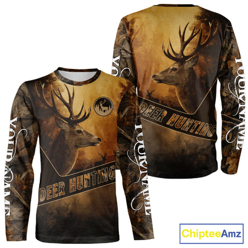 Brown Camo Deer Hunting All Over Printing Shirt with Big Buck - Hunting Clothes for Men NBT50