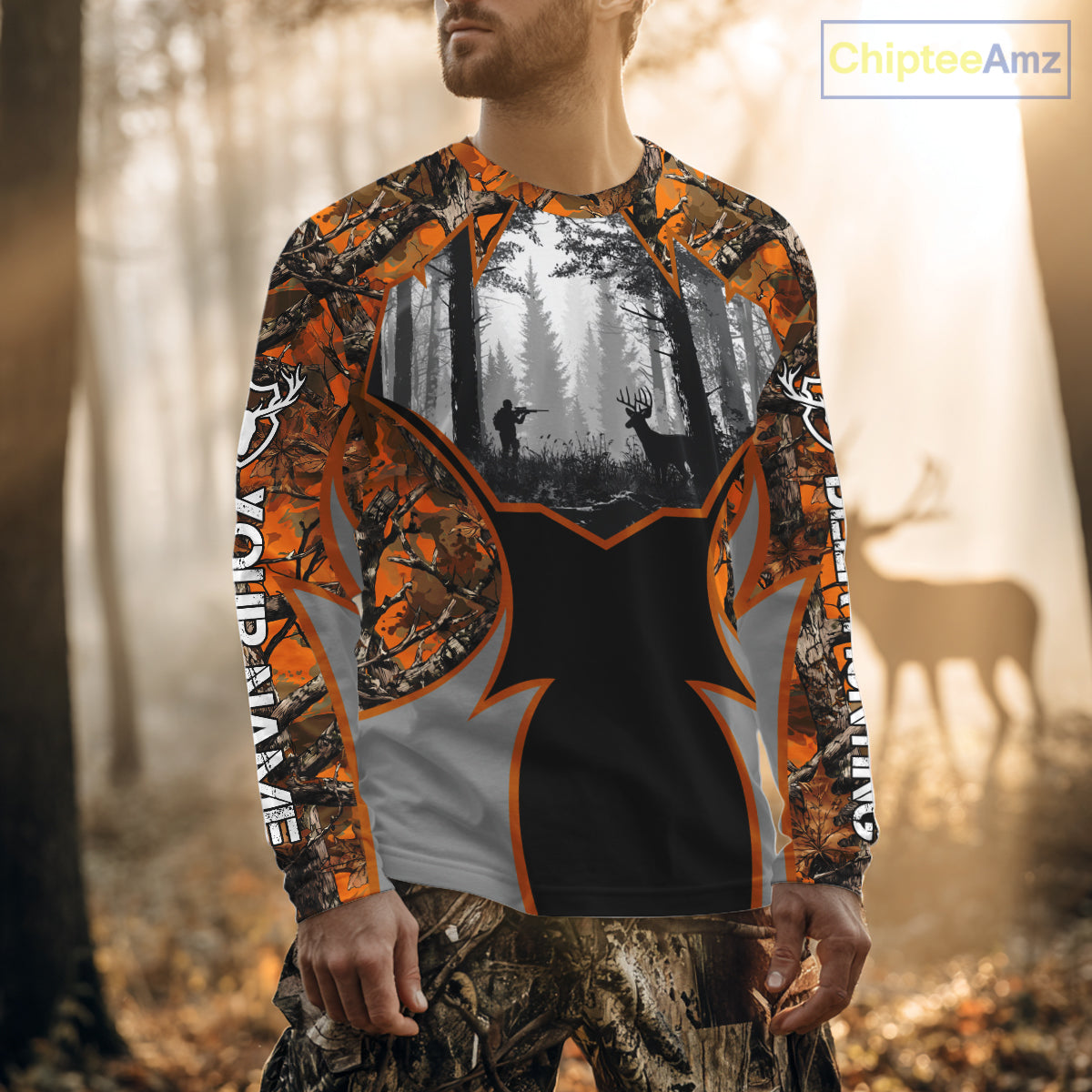 Whitetail Deer Hunting Orange Camouflage Full All-Over 3D for Men, Deer Hunting Gifts NBT242