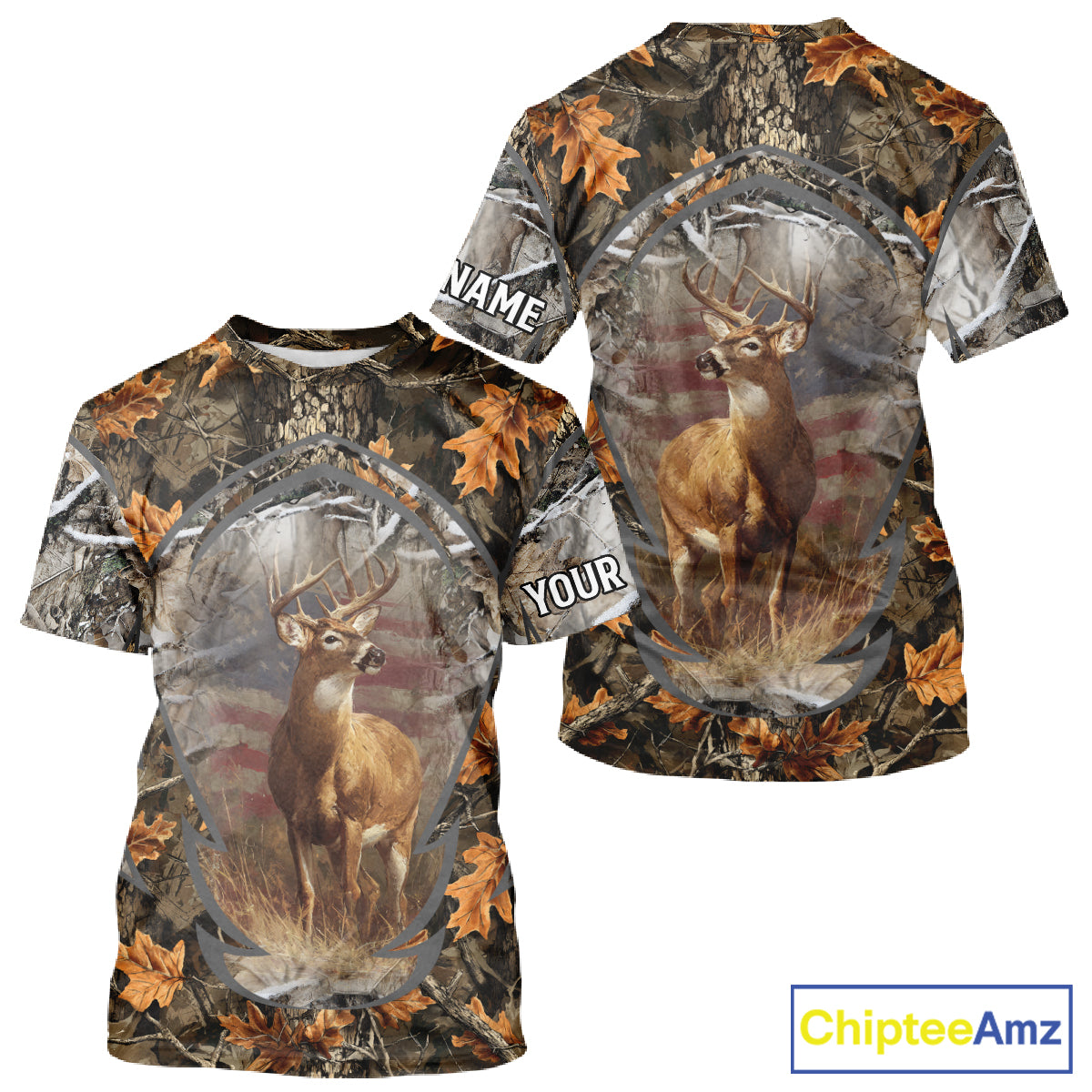 Deer Hunting Camo Hoodie American Flag Long Sleeve 3D Shirt Men Camo Hoodie NBT293
