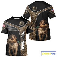 Load image into Gallery viewer, Duck Hunting with German Wirehaired Pointer Dog Camo Custom Name Shirts, Duck Hunting Shirts for Hunter NBT157