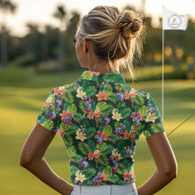 Load image into Gallery viewer, Funny Womens Golf Polo Shirt Custom Green Tropical Flower Flamingo Team Golf Shirts, Golf Gifts NBT660