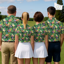 Load image into Gallery viewer, Funny Mens Golf Polo Shirt Custom Green Tropical Flower Flamingo Team Golf Shirts, Golf Gifts NBT660