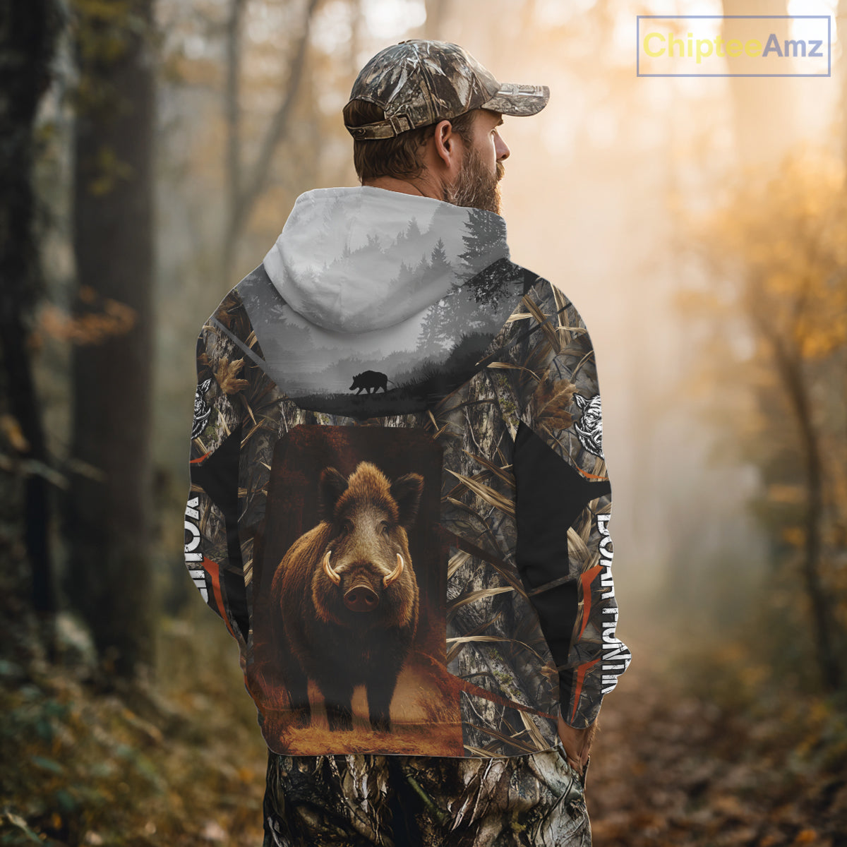 Boar Hunting Shirt Brown Camouflage Hoodie, Long Sleeve Custom Name For Men NBT247