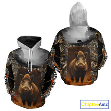 Load image into Gallery viewer, Boar Hunting Shirt Brown Camouflage Hoodie, Long Sleeve Custom Name For Men NBT247
