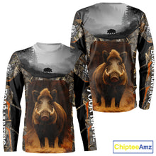 Load image into Gallery viewer, Boar Hunting Shirt Brown Camouflage Hoodie, Long Sleeve Custom Name For Men NBT247