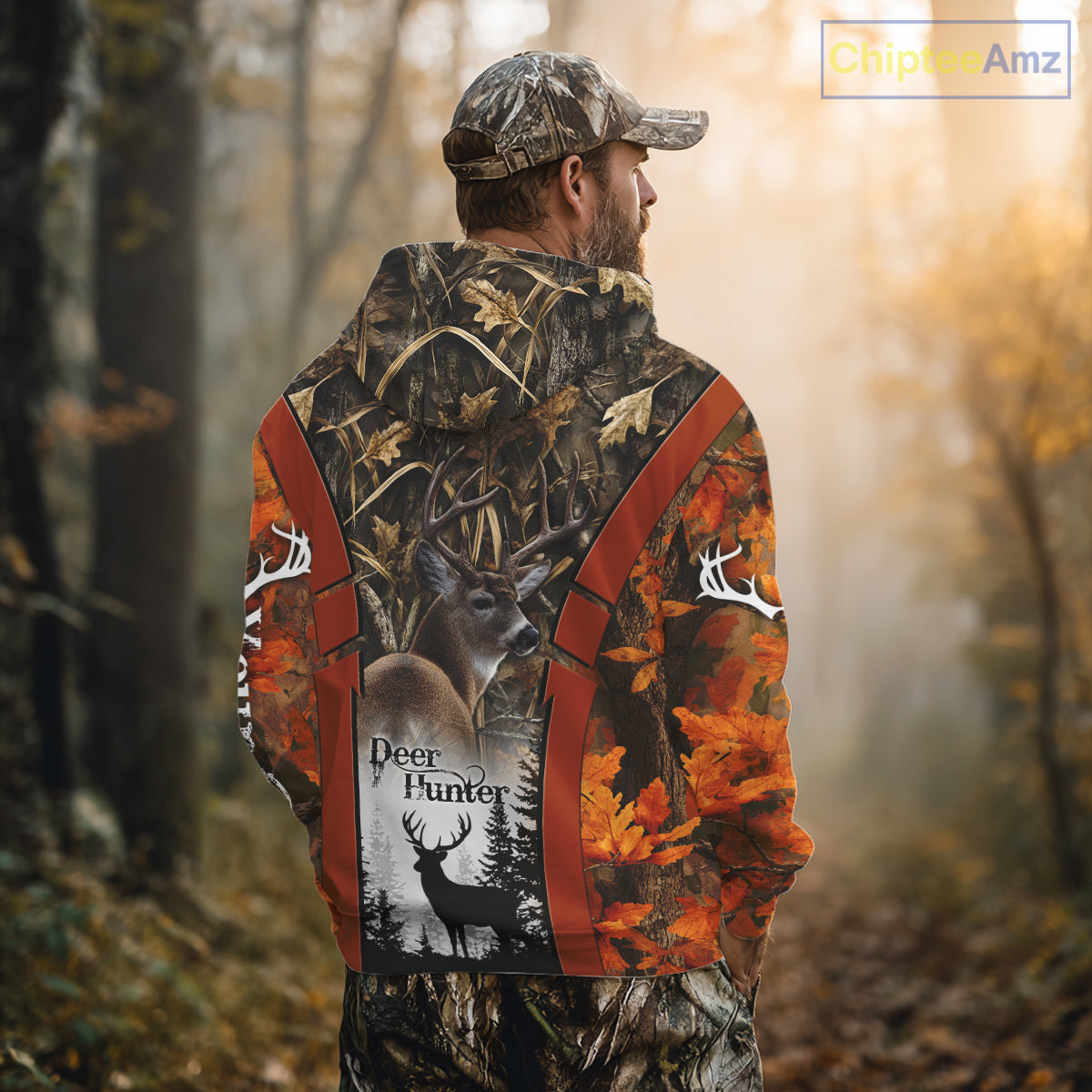 Customized Name Whitetail Deer Hunting Orange Camo Hoodie 3D Shirt, Gift for Hunters NBT297