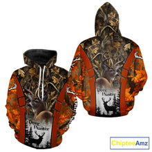 Load image into Gallery viewer, Customized Name Whitetail Deer Hunting Orange Camo Hoodie 3D Shirt, Gift for Hunters NBT297