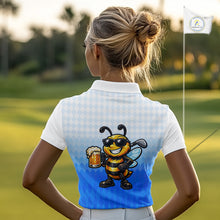 Load image into Gallery viewer, Funny Bee Golf Polo Shirt For Women, Cute Bee With Beer Print Shirt, Sporty Animal Golf Gift|Blue NBT664
