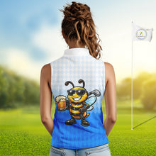 Load image into Gallery viewer, Funny Bee Sleeveless Golf Polo Shirt For Women, Cute Bee With Beer Print Shirt, Sporty Animal Golf Gift|Blue NBT664