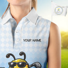 Load image into Gallery viewer, Funny Bee Sleeveless Golf Polo Shirt For Women, Cute Bee With Beer Print Shirt, Sporty Animal Golf Gift|Blue NBT664