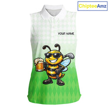 Load image into Gallery viewer, Funny Bee Sleeveless Golf Polo Shirt For Women, Cute Bee With Beer Print Shirt, Sporty Animal Golf Gift|Green NBT665