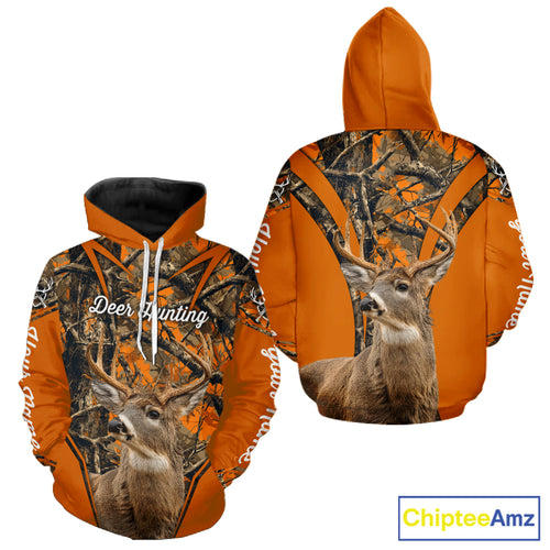 Whitetail Deer Hunting 3D Full Orange Camo Shirt Custom Name Best Gift for Hunters NBT249