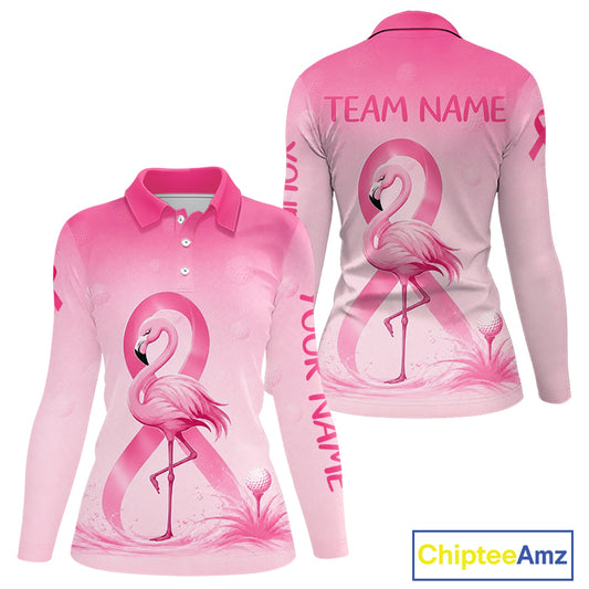 Pink Breast Cancer Golf Shirt, Funny Flamingo Cancer Awareness Womens Golf Polo Shirt, Golf Gifts NBT781