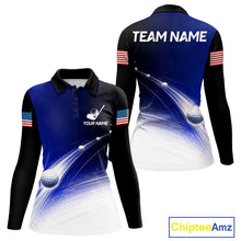 Load image into Gallery viewer, Blue Golf Ball Pattern American Flag Womens Golf Polo Shirts, Team Golf Shirts Golf Gifts NBT870