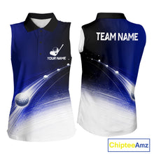 Load image into Gallery viewer, Blue Golf Ball Pattern American Flag Womens Sleeveless Golf Polo Shirts, Team Golf Shirts Golf Gifts NBT870