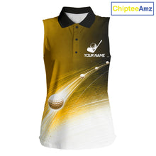 Load image into Gallery viewer, Black Gold Golf Ball Pattern American Flag Womens Sleeveless Golf Polo Shirts, Team Golf Shirts Golf Gifts NBT871