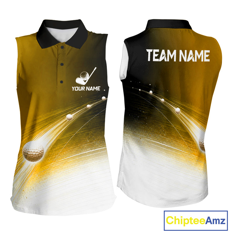 Black Gold Golf Ball Pattern American Flag Womens Sleeveless Tournament Golf Polo Shirts, Team Golf Shirts Golf Gifts NBT871
