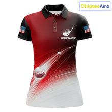 Load image into Gallery viewer, Red Ball Pattern American Flag Womens Golf Polo Shirts, Team Golf Shirts Golf Gifts NBT872