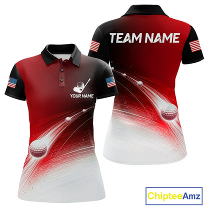 Red Ball Pattern American Flag Womens Golf Polo Shirts, Tournament Golf Shirts Golf Gifts NBT872