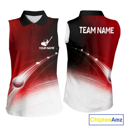 Red Ball Pattern American Flag Womens Sleeveless Tournament Golf Polo Shirts, Team Golf Shirts Golf Gifts NBT872