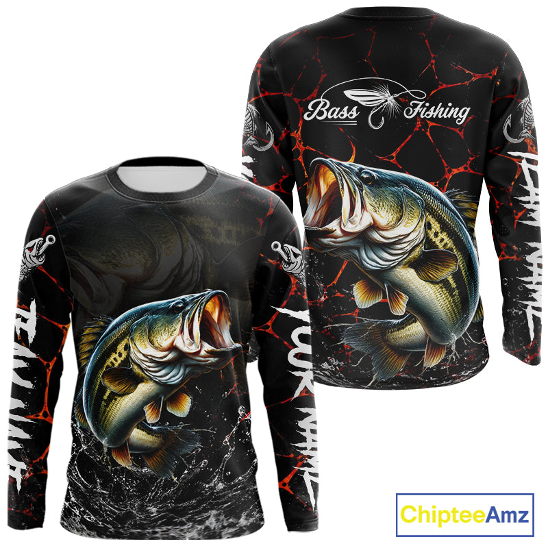 Personalized Bass Fishing Jerseys, Bass Fishing Camo Long Sleeve Fishing Tournament Shirts NBT873