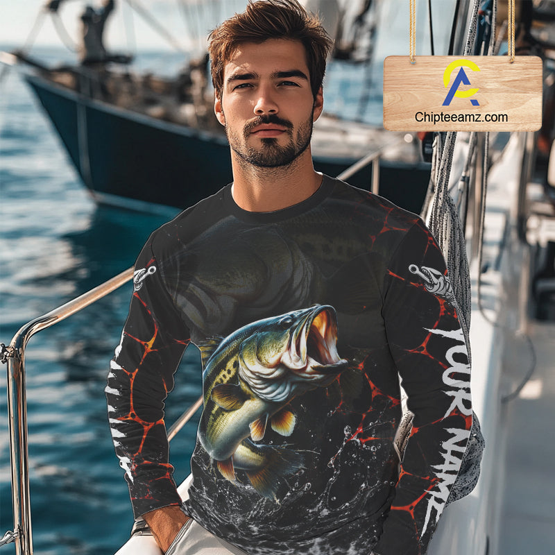 Personalized Bass Fishing Jerseys, Bass Fishing Camo Long Sleeve Fishing Tournament Shirts NBT873