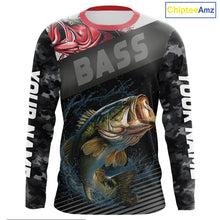 Load image into Gallery viewer, Personalized Largemouth Bass Fishing Long Sleeve Black Camo Shirts, Bass Fishing League Jerseys NBT345