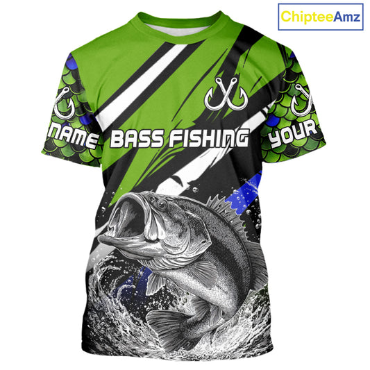 Personalized Green Fish Scale Bass Fishing Jumping Jersey, Custom Performance Bass Shirt NBT346