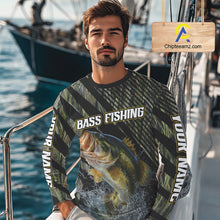 Load image into Gallery viewer, Personalized Reed Camo Bass Fishing Long Sleeve Shirts, Custom Bass Tournament Jerseys|Green NBT347