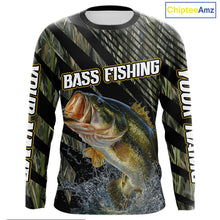 Load image into Gallery viewer, Personalized Reed Camo Bass Fishing Long Sleeve Shirts, Custom Bass Tournament Jerseys|Green NBT347
