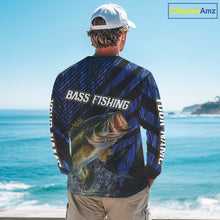Load image into Gallery viewer, Personalized Reed Camo Bass Fishing Long Sleeve Shirts, Custom Bass Tournament Jerseys|Blue NBT348