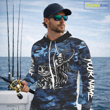 Load image into Gallery viewer, Reaper Fishing Largemouth Bass Long Sleeve Hooded Fishing Shirts Blue Camo, Camo Fishing Shirt NBT391