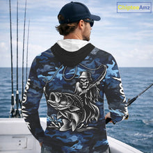 Load image into Gallery viewer, Reaper Fishing Largemouth Bass Long Sleeve Hooded Fishing Shirts Blue Camo, Camo Fishing Shirt NBT391