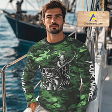 Load image into Gallery viewer, Reaper Fishing Largemouth Bass Long Sleeve Fishing Shirts Green Camo, Camo Fishing Shirt NBT392