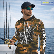 Load image into Gallery viewer, Reaper Fishing Largemouth Bass Long Sleeve Hooded Fishing Shirts Orange Camo, Camo Fishing Shirt NBT393